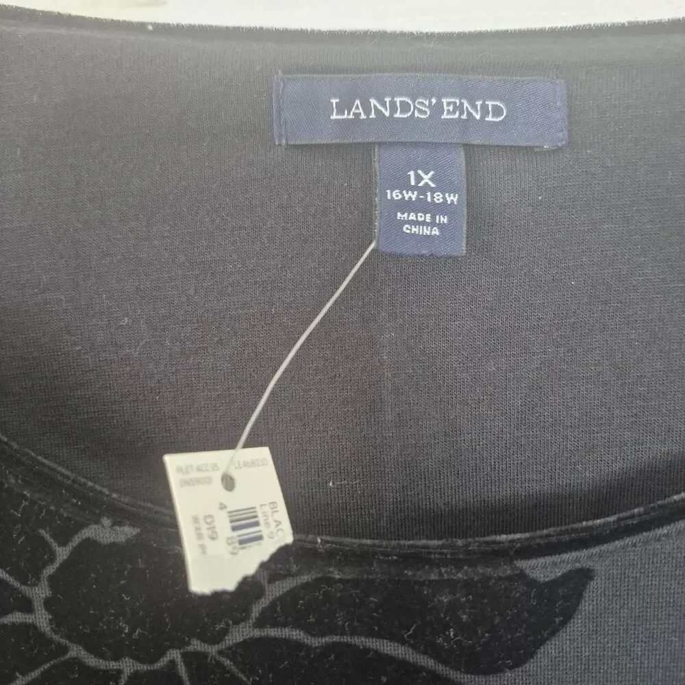 Lands' End Black Floral Fit & Flare Mini Dress 3/4 Sleeves Plus Size 1X - Picture 4 of 5